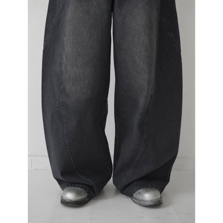 curve wide denim pants【black】