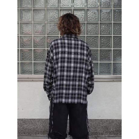 side string  damage check shirt【black】