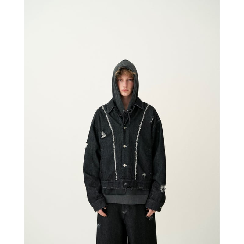 clash lamé denim jacket【black】 | GIDEAL