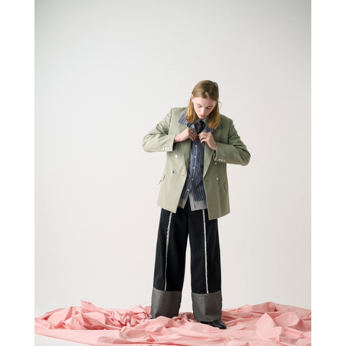 switching fringe wide denim pants【dark gray】 | switching fringe wide denim pants【dark gray】 |