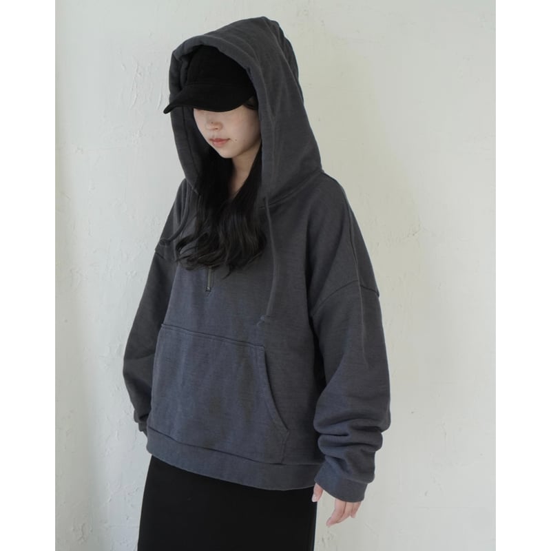 half zip sweat hoodie【black】 | GIDEAL.