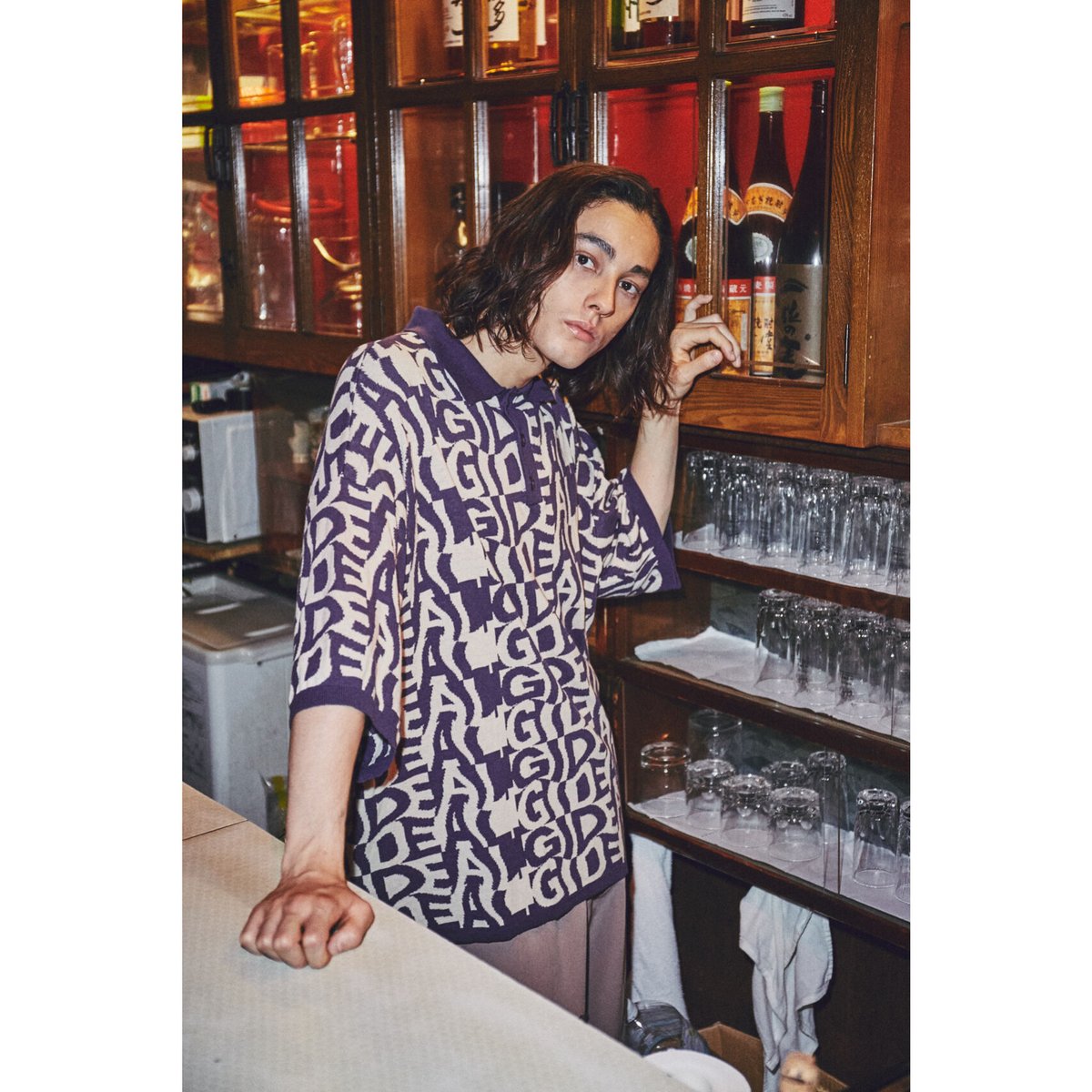 curved logo half knit polo shirt【purple】 | GIDEAL. curved logo half knit polo shirt【purple】 | GIDEAL.