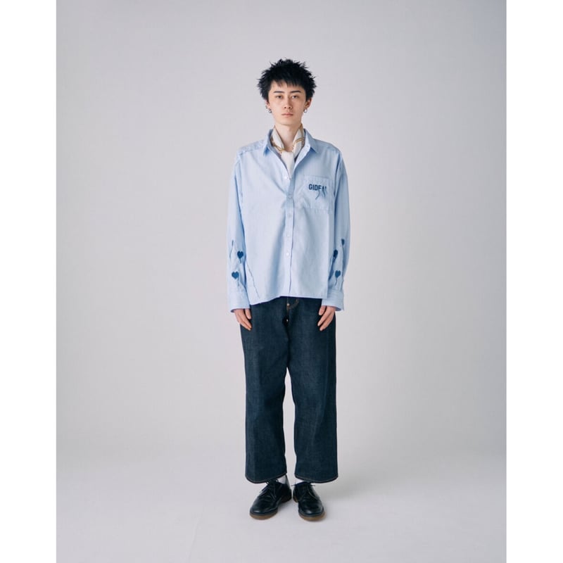 switching stripe embroidery shirt【light blue】 |