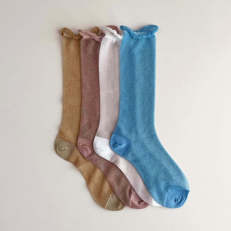 2e CHESTS×MARCOMONDE_GLITTER SHEER LADYS socks (Gold,L.Blue,Coral,White)