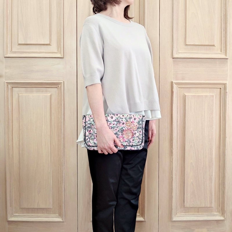 美品　アルファジル　かごバッグ　フラワーモチーフ　ブルー 美品 アルファジル かごバッグ フラワーモチーフ ブルー