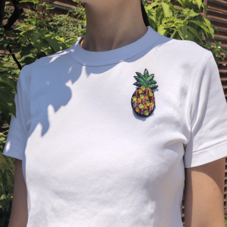 【ビーズ刺繍キット】キラキラ刺しゅうのパイナップルブローチキット イエロー