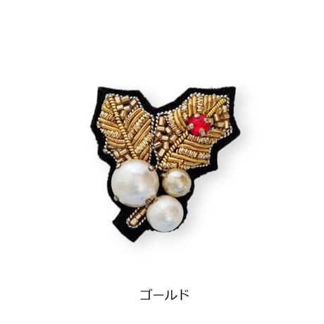 クリスマスプチブローチ　ヒイラギ