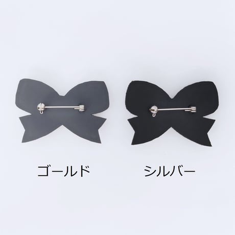 メタリックフラワーリボンブローチ