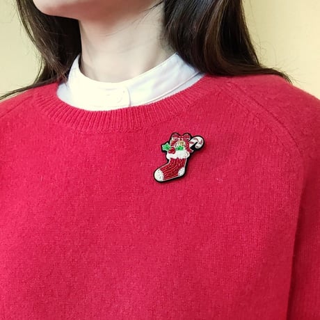 クリスマスソックスのブローチ