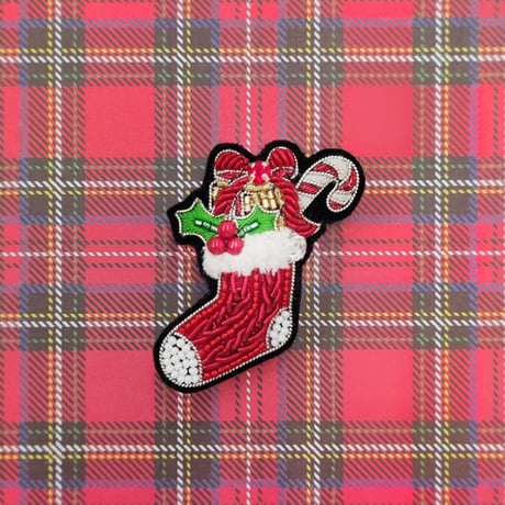 クリスマスソックスのブローチ
