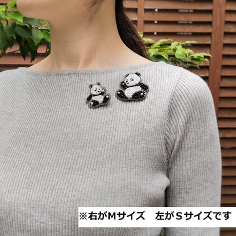 ビーズのパンダブローチ M