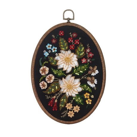 【ビーズ刺繍キット】フラワーガーデンのフープアート　※解説動画付き