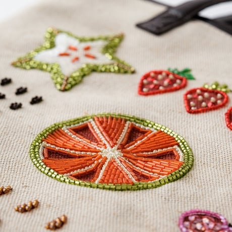 【ビーズ刺繍キット】フルーツのトートバッグ