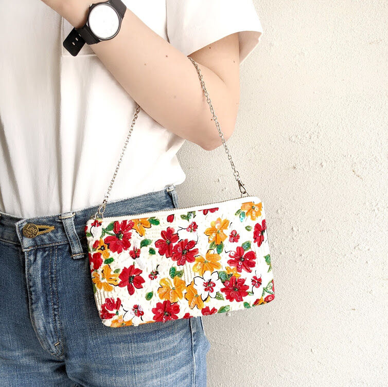 花柄ビーズ刺繍ポーチ エコバッグ付 | tilia