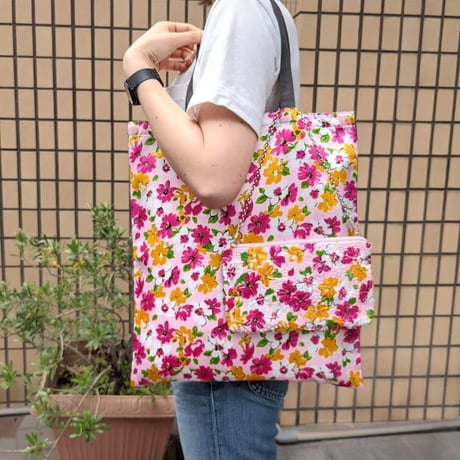 花柄ビーズ刺繍ポーチ エコバッグ付
