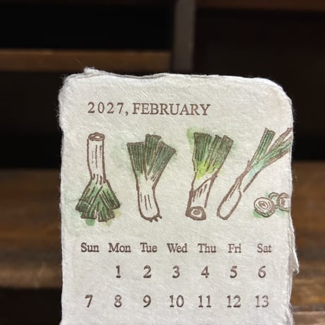 木製スタンド付 活版印刷 美濃和紙カレンダー2027 letterpress and color【数量限定】