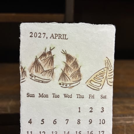 木製スタンド付 活版印刷 美濃和紙カレンダー2027 letterpress and color【数量限定】