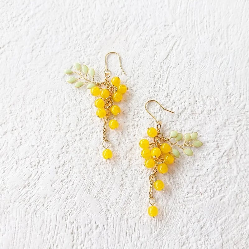 確認用！ミモザのイヤリング コロコロミモザの実りピアス/イヤリング（オレンジ） | TUKIUSAGI