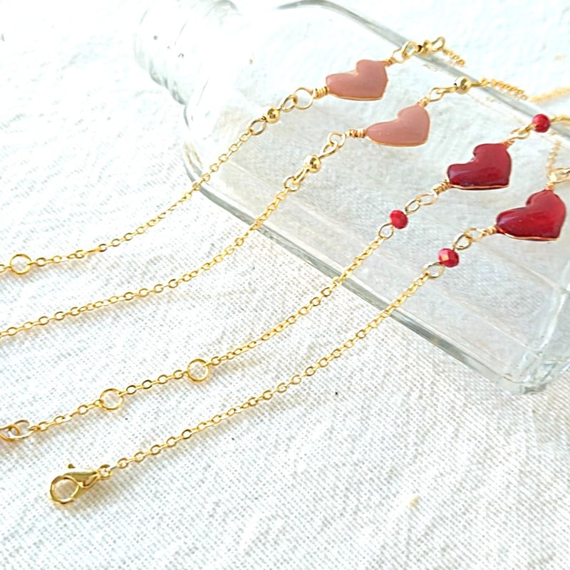 お得なセット】赤いハートのブレスレットセット（ブレスレットとハート