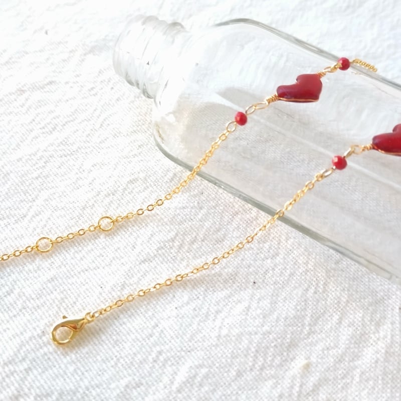 お得なセット】赤いハートのブレスレットセット（ブレスレットとハート