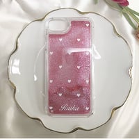 36【Raika】Mini White Heart♡ミニホワイトハート【ピンクグリッターケース】iPhone6/6s/7/8共通