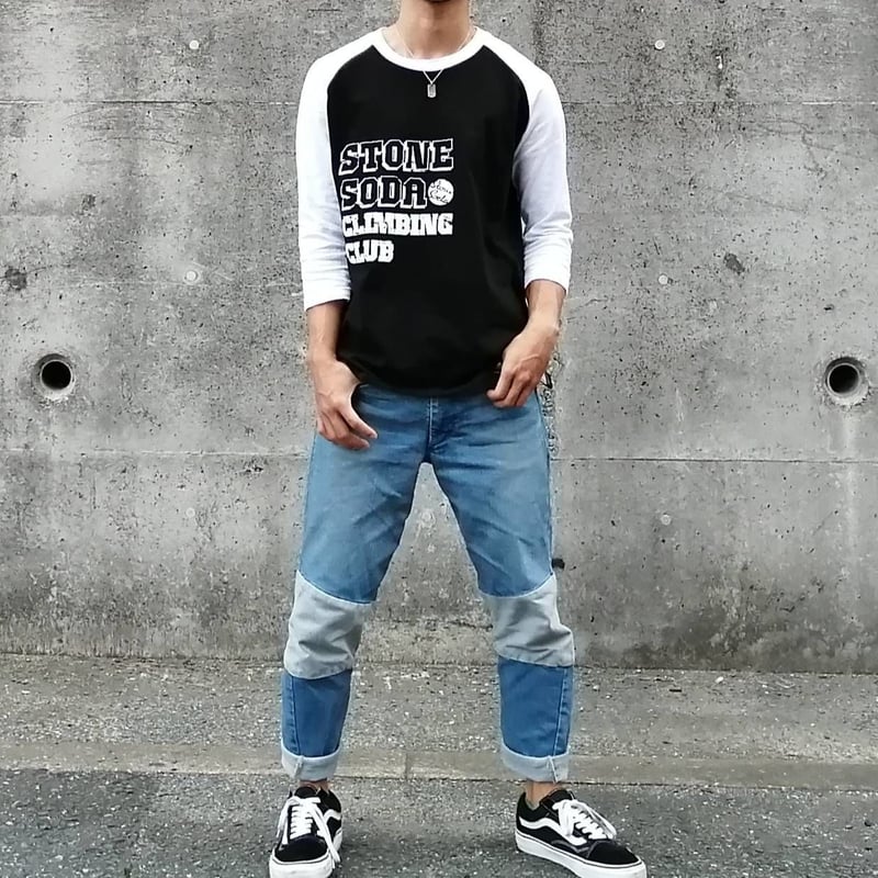 七分袖ラグランTシャツ グレー ブラック | StoneSoda