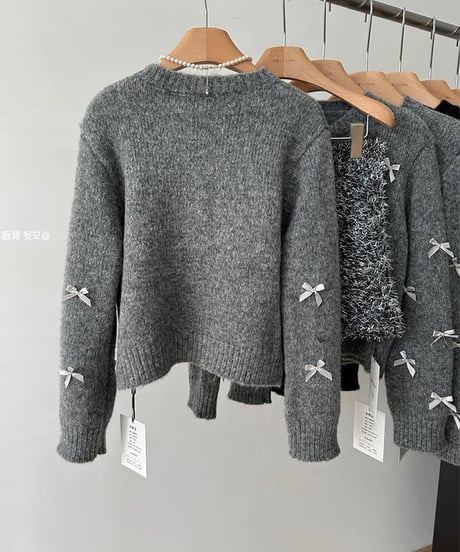 リボンカーデセットアップ　2色展開