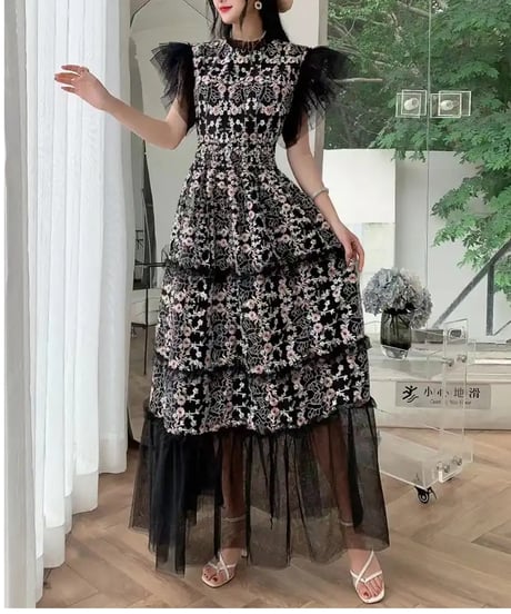 フリルカラーロングワンピース　6色展開