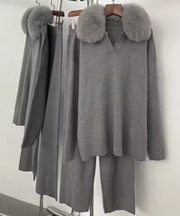 Vネックフォックスファーセットアップ　5色展開