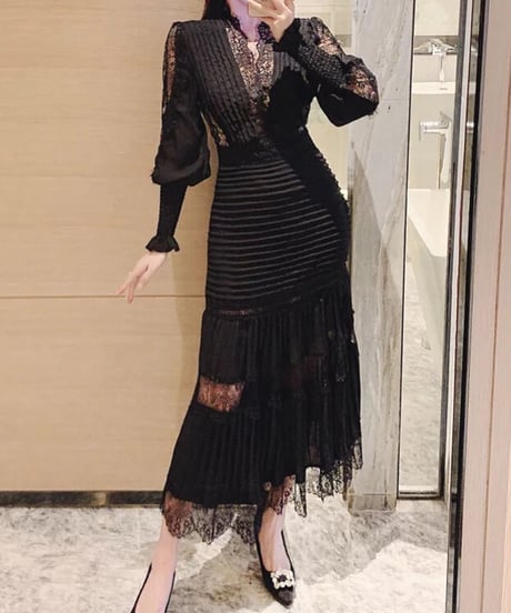 ハイウエストロングワンピース　２色展開