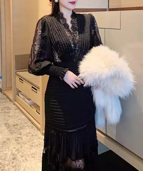 ハイウエストロングワンピース　２色展開