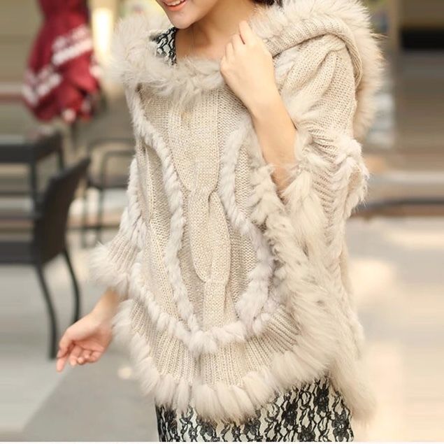 フード付き フードファーリボンポンチョ　アイボリー　ホワイト フード付き フードファーリボンポンチョ アイボリー ホワイト