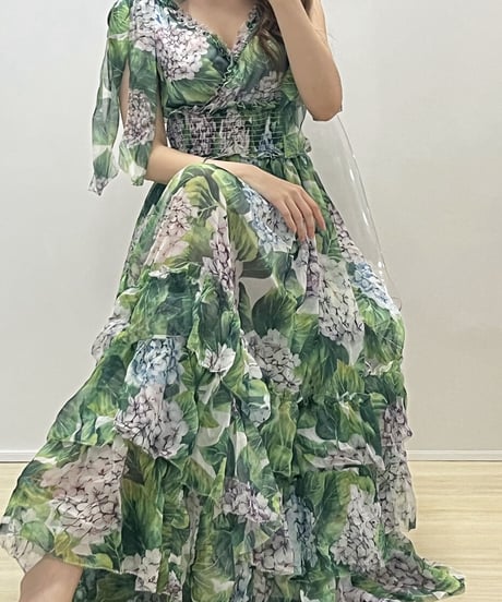 グリーンシフォンロングワンピース
