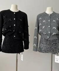 リボンカーデセットアップ　2色展開