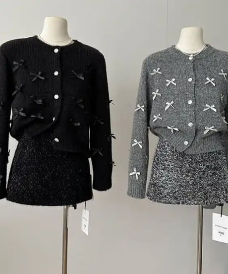 リボンカーデセットアップ　2色展開