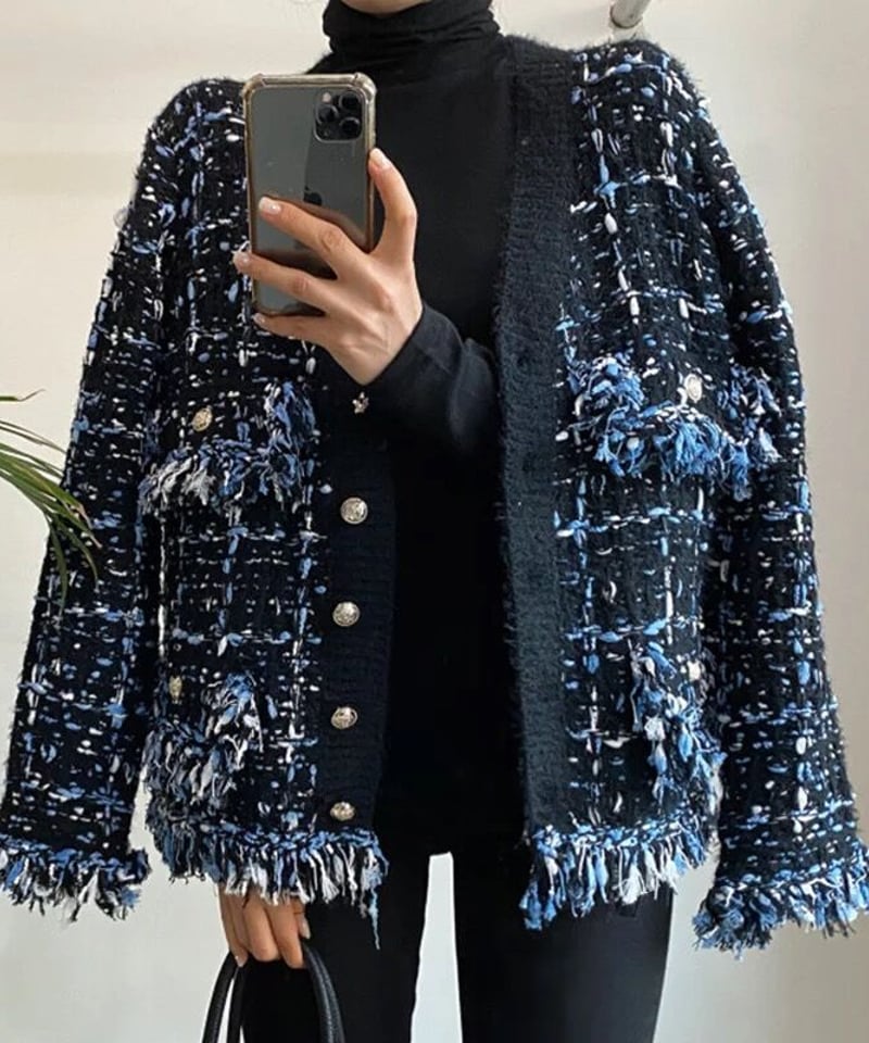 【新品タグ付】Drawer ポンポン フリンジ ニットコート ジャケット カーデ 新品タグ付】Drawer ポンポン フリンジ ニットコート ジャケット