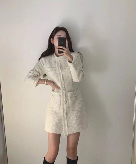 ツイードロングスリーブワンピース　2色展開