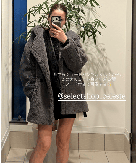 フード付きテディベアショートコート　3色展開