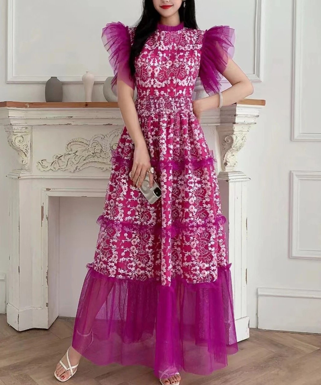 ☆最終価格☆ピンク フリル 半袖 リボン付ロングワンピース 最終価格】PINK HOUSEフード チェック ロングワンピース リボン