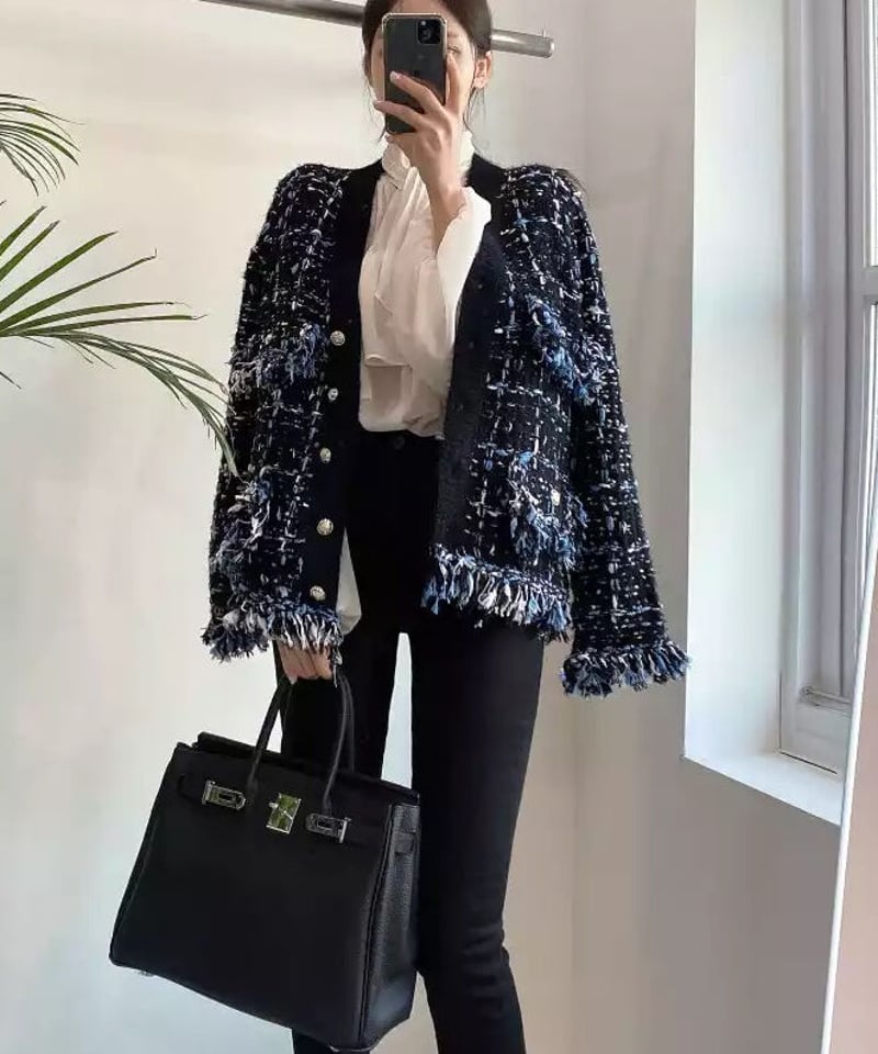 フリンジ付きブラックカーディガン FREAK'S STORE ニット セーター フリンジニットカーディガン