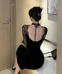 バックオープンベロアワンピース