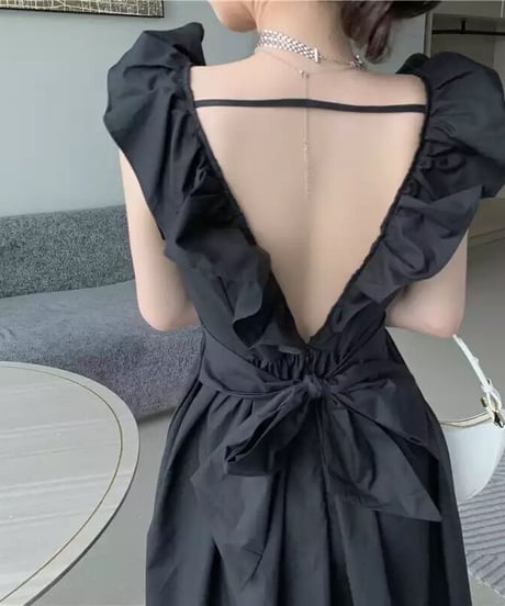 バックリボンフリルワンピース　2色展開