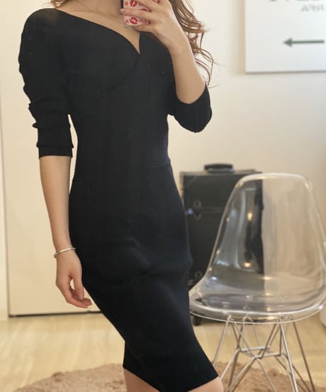 美ラインリブニットワンピース  4色展開