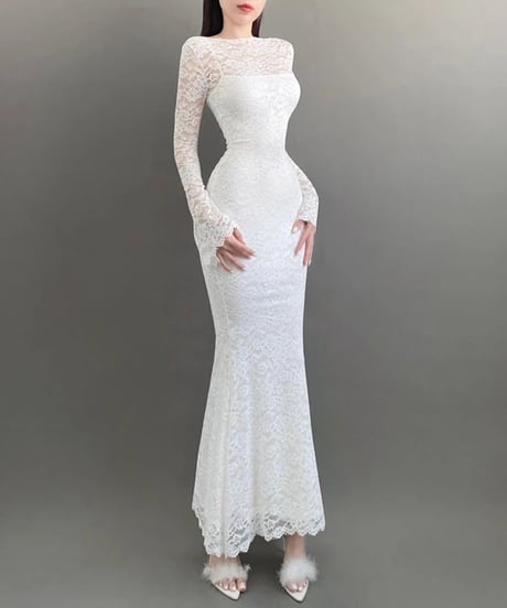 ロングスリーブレースワンピース　2色展開