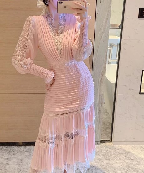 ハイウエストロングワンピース　２色展開
