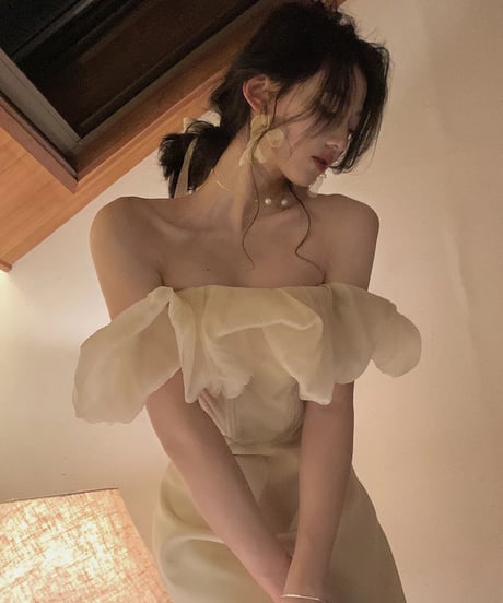 オフショルパッチワークワンピース　2色展開