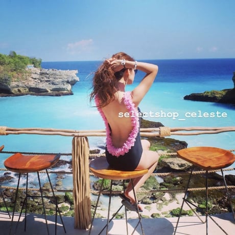 バックオープンフラワーモノキニ 水着 2色展開