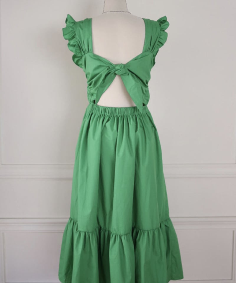 グリーン フリル付きワンピース　ヘッドドレス付 楽天市場】りぼん＆フリル付きパール釦フラワー×ドットプリント