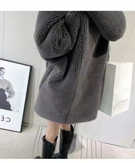 フード付きテディベアショートコート　3色展開