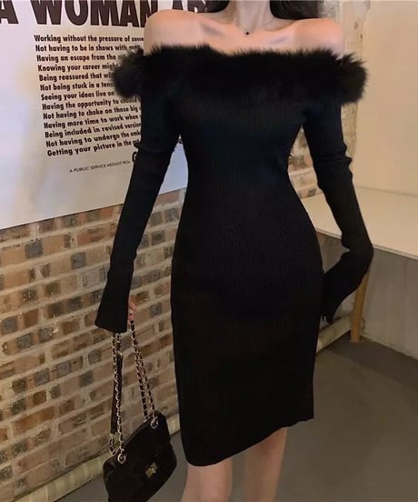 オフショルファースリムワンピース　3色展開